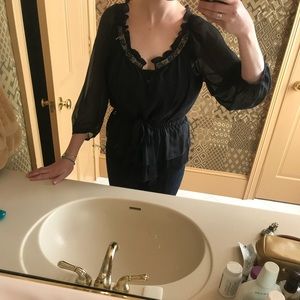 Saivana sheer 3/4 sleeve black silk top